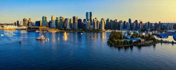 Panoramic view of Vancouver city at sunset