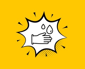Cleaning rubber gloves line icon. Comic speech bubble. Hygiene sign. Washing Housekeeping equipment sign. Yellow background with chat bubble. Rubber gloves icon. Colorful banner. Vector
