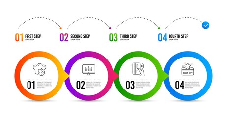 Music making, Cooking timer and Contactless payment line icons set. Timeline infographic. Loyalty card sign. Dj app, Stopwatch, Bank money. Bonus points. Technology set. Music making icon. Vector