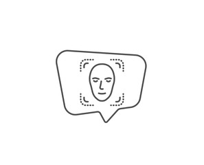 Face detection line icon. Chat bubble design. Head recognition sign. Identification symbol. Outline concept. Thin line face detection icon. Vector