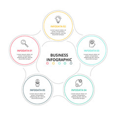 Thin line element for infographic. Template for diagram, graph, presentation and chart. Concept with 5 options