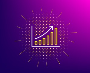 Fototapeta premium Graph line icon. Halftone pattern. Column chart sign. Growth diagram symbol. Gradient background. Graph chart line icon. Yellow halftone pattern. Vector