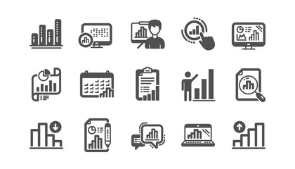 Graph icons. Charts and graphs, Presentation and Report. Analytics classic icon set. Quality set. Vector