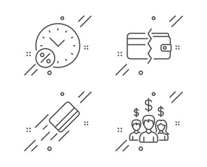 Payment methods, Loan percent and Credit card line icons set. Salary employees sign. Wallet cash, Discount, Bank payment. People earnings. Finance set. Line payment methods outline icon. Vector