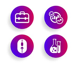 Portfolio, Statistics and Swipe up icons simple set. Halftone dots button. Chemistry lab sign. Business case, Report charts, Scrolling page. Laboratory. Science set. Vector