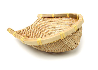 Bamboo basket hand made isolated on white background. Woven from bamboo tray.
