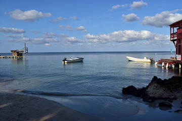 Caribean sea, boats and blue sky