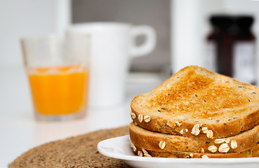 Slices of toast bread for breakfast with unfocused background