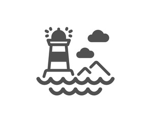 Beacon tower sign. Lighthouse icon. Searchlight building symbol. Classic flat style. Simple lighthouse icon. Vector