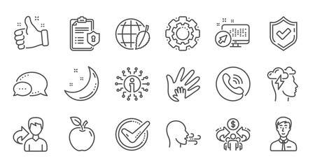 Check mark, Sharing economy and Mindfulness stress line icons. Privacy Policy, Social Responsibility. Linear icon set. Quality line set. Vector