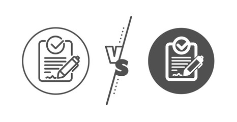 Request for proposal sign. Versus concept. Rfp line icon. Report document symbol. Line vs classic rfp icon. Vector