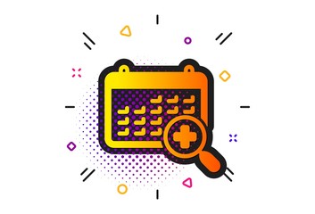 Obraz premium Doctor appointment sign. Halftone circles pattern. Medical calendar icon. Classic flat medical calendar icon. Vector