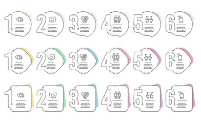 Like, Move gesture and Touchscreen gesture line icons set. Infographic timeline. Smile chat, Myopia and Friends couple signs. Social media likes, Swipe, Slide left. Happy face. People set. Vector