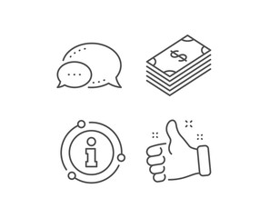 Cash money line icon. Chat bubble, info sign elements. Banking currency sign. Dollar or USD symbol. Linear dollar outline icon. Information bubble. Vector