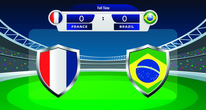 Vector illustration of football match results between France and Brazil.