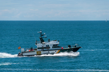 A Spanish police boat patrolling off the coast of Cadiz