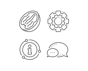 Pecan nut line icon. Chat bubble, info sign elements. Tasty nuts sign. Vegan food symbol. Linear pecan nut outline icon. Information bubble. Vector