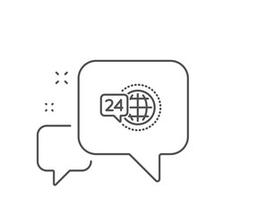 24 hour service line icon. Chat bubble design. Call support sign. Feedback chat symbol. Outline concept. Thin line 24h service icon. Vector