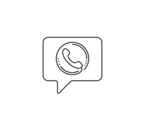 Call center service line icon. Chat bubble design. Phone support sign. Feedback symbol. Outline concept. Thin line call center icon. Vector