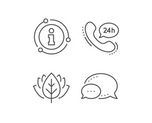 24 hour service line icon. Chat bubble, info sign elements. Call support sign. Feedback chat symbol. Linear 24h service outline icon. Information bubble. Vector