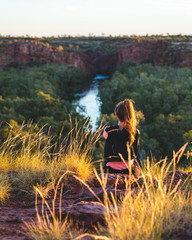woman in Australian outback sunset - 279723354