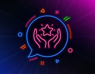 Ranking line icon. Neon laser lights. Holding star sign. Best rank symbol. Glow laser speech bubble. Neon lights chat bubble. Banner badge with ranking icon. Vector