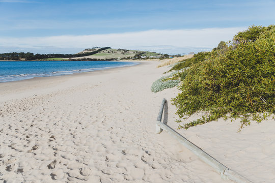 sunny Australian beach in Cremorne, Tasmania