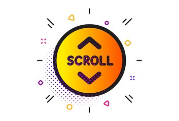 Scrolling screen sign. Halftone circles pattern. Scroll down button icon. Swipe page. Classic flat scroll down icon. Vector