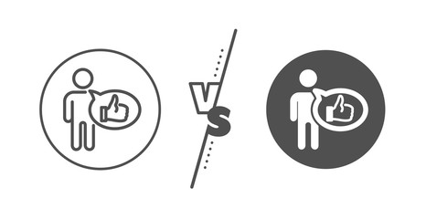 Thumbs up sign. Versus concept. Like line icon. Positive feedback, social media symbol. Line vs classic like icon. Vector