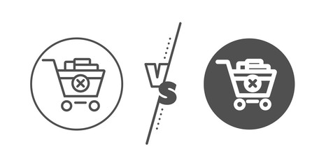 Online buying sign. Versus concept. Remove Shopping cart line icon. Supermarket basket symbol. Line vs classic remove purchase icon. Vector