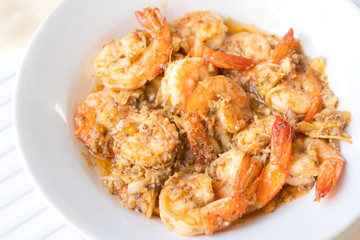 Shrimp fried hot pepper with garlic delicious food of Thailand