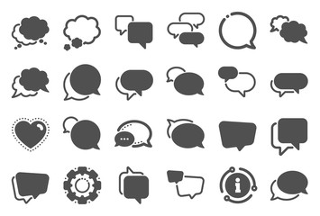 Speech bubbles icons. Social media message, comic bubbles and chat. Think sticker, Comment speech and talk bubble icons. Discussion balloon, chatting box, cartoon message. Quality set. Vector