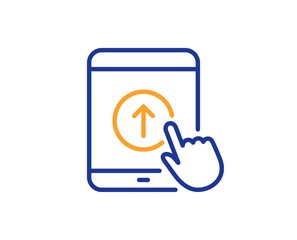 Scrolling arrow sign. Swipe up tablet pc line icon. Landing page scroll symbol. Colorful outline concept. Blue and orange thin line swipe up icon. Vector
