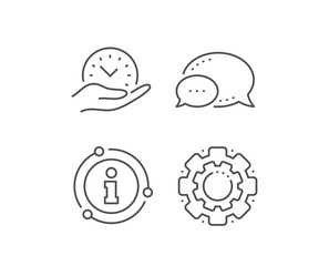 Safe time line icon. Chat bubble, info sign elements. Clock sign. Office management symbol. Linear safe time outline icon. Information bubble. Vector
