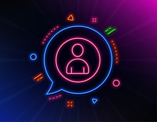 User line icon. Neon laser lights. Profile Avatar sign. Person silhouette symbol. Glow laser speech bubble. Neon lights chat bubble. Banner badge with avatar icon. Vector