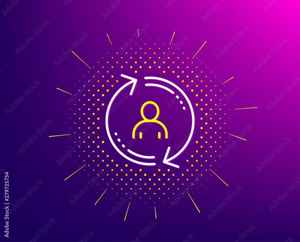 Aufkleber refresh user info line icon. halftone pattern. update profile sign. gradient background. user info l