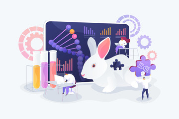 Genetic engineering. Biological research. Genetically modified animals, Genetically modified animal experiments, animals with genes knocked out concept. Vector isolated concept creative illustration