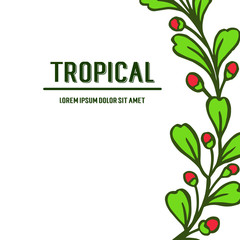 Tropical for green leafy floral frame, blank place for text. Vector