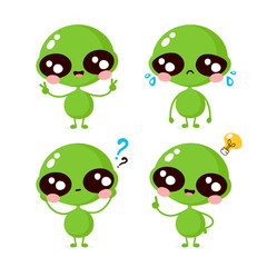 Cute happy smiling and sad alien 
