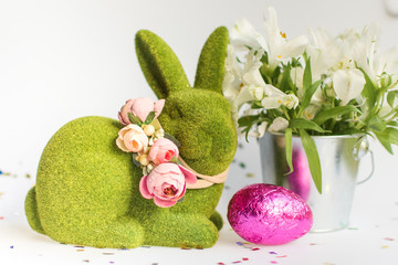 easter bunny easter eggs and flowers