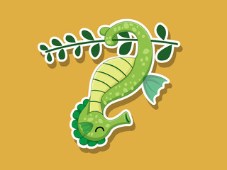 Vector Cute Cartoon Seahorse Sticker on color background. Vector Illustration With Cartoon Style Funny Sea Animal