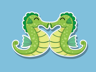 Vector Cute Cartoon Seahorse Sticker on color background. Vector Illustration With Cartoon Style Funny Sea Animal