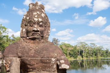 Fototapeta premium The demon statue at a bridge way to Angkor Thom the last and most enduring capital city of the Khmer empire in Siem Reap, Cambodia. 