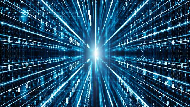 Abstract digital matrix particles flow, Digital data connection, Technology concept background.