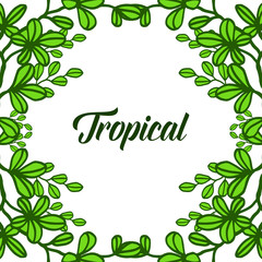 Modern card tropical, design green leafy floral frame. Vector