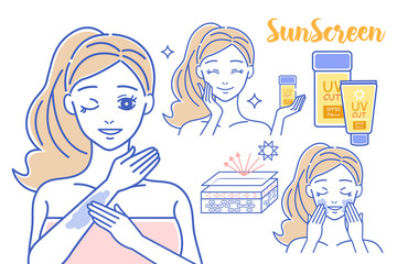beauty cartoon woman with sunscreen