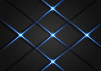 Dark background overlap layer with silver glitters and blue light