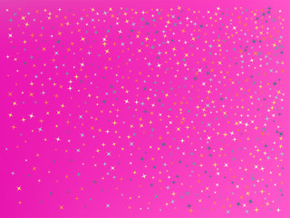 Pink color background. Stars confetti. 