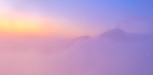 Pastel colour sunrise at the top of Mt Batur Bali Indonesia