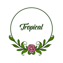 Banner shape of card tropical, various rose flower frame and green leaves blooms. Vector